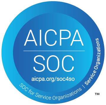 This image features the aicpa soc for service organizations seal, indicating certification or recognition in service organization control standards.