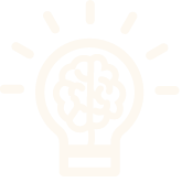 Illustration of a light bulb with a brain inside, symbolizing a bright idea or creative thinking. The bulb has lines emanating from it, suggesting illumination or inspiration. The color is a soft, creamy beige.